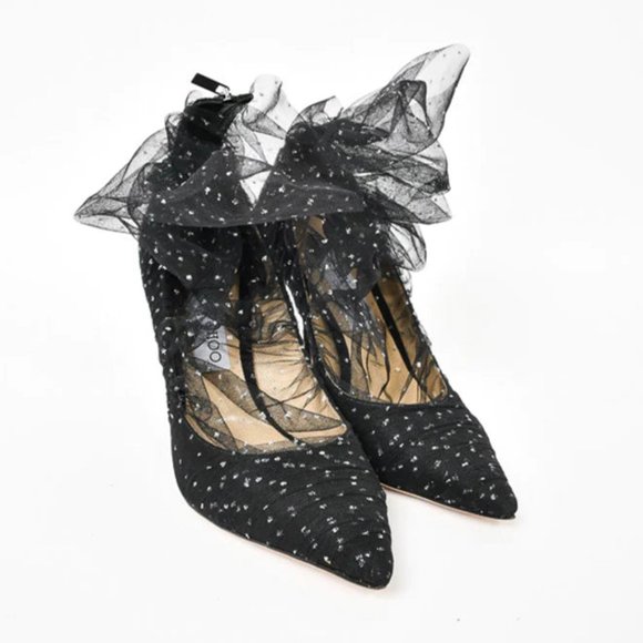 Black and Glitter Tulle Jimmy Choo Pumps Size 39.5 EU, 9 US - Picture 2 of 4